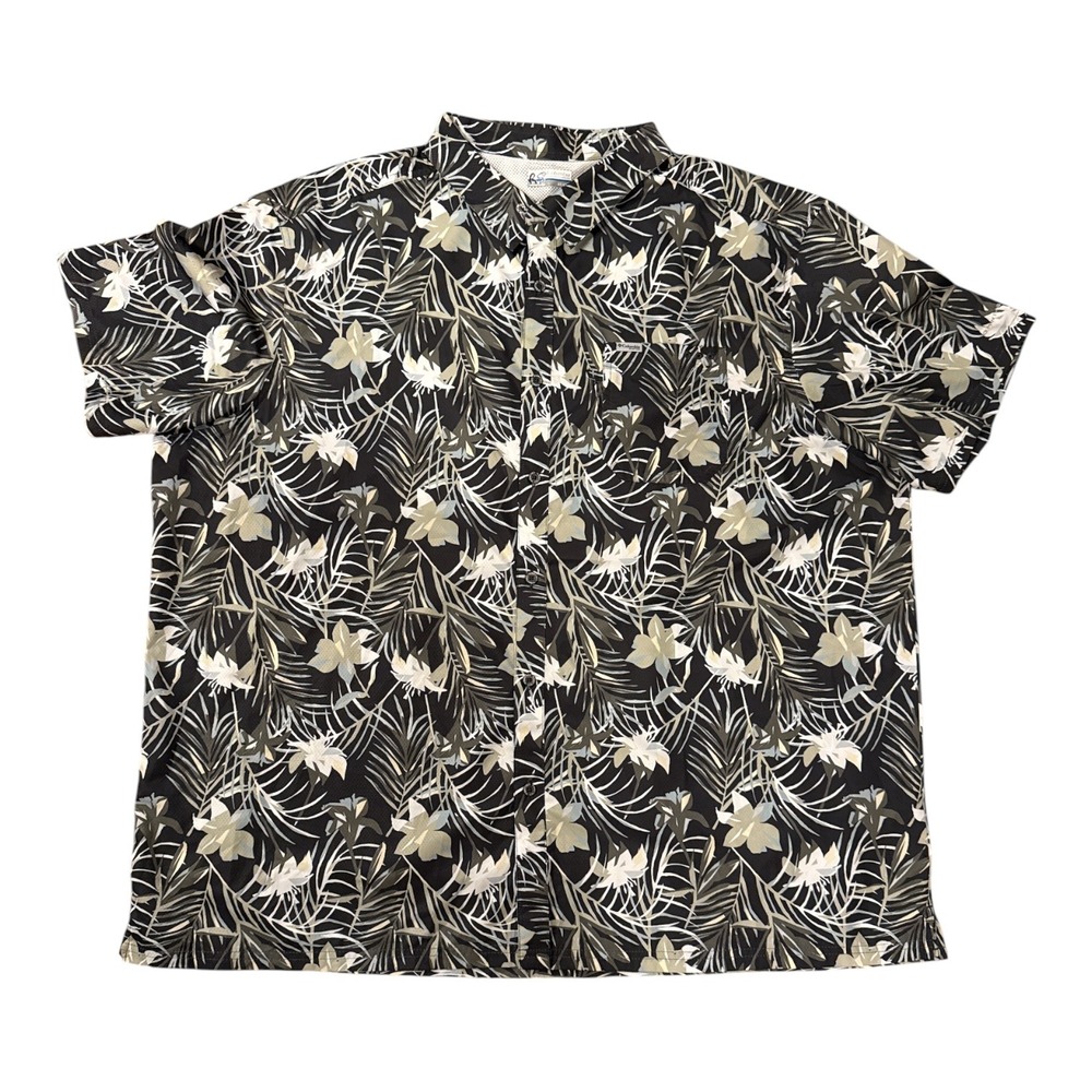 Columbia PFG Fishing Shirt Mens 4X Black Floral Tropical‎ Palm Button Down